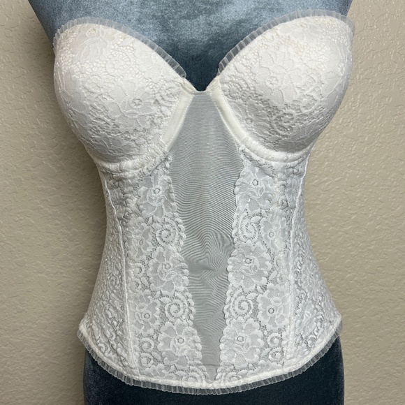 Maidenform White Lace Cups & Side Front Strapless Underwire Boned Bustier - 36A - Picture 9 of 9